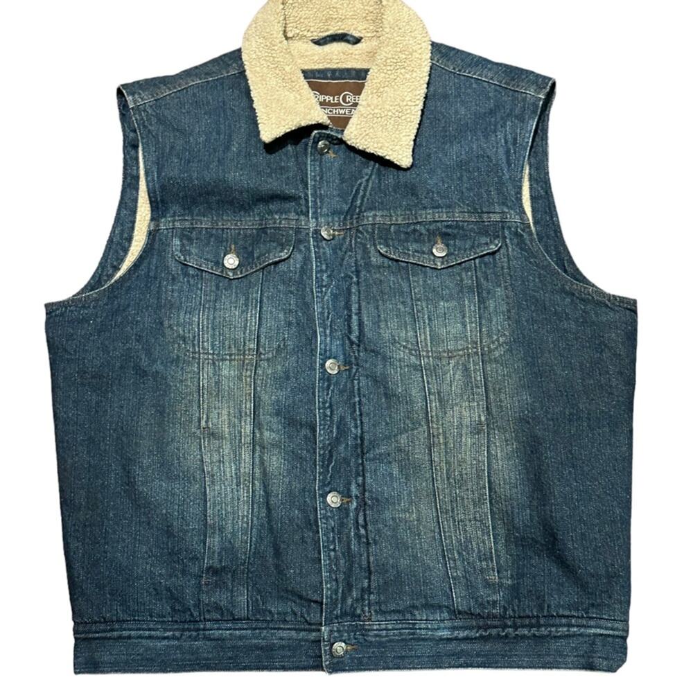 Cripple Creek Ranchwear Mens XL Sherpa Lined Cotton Denim Vest Button Up